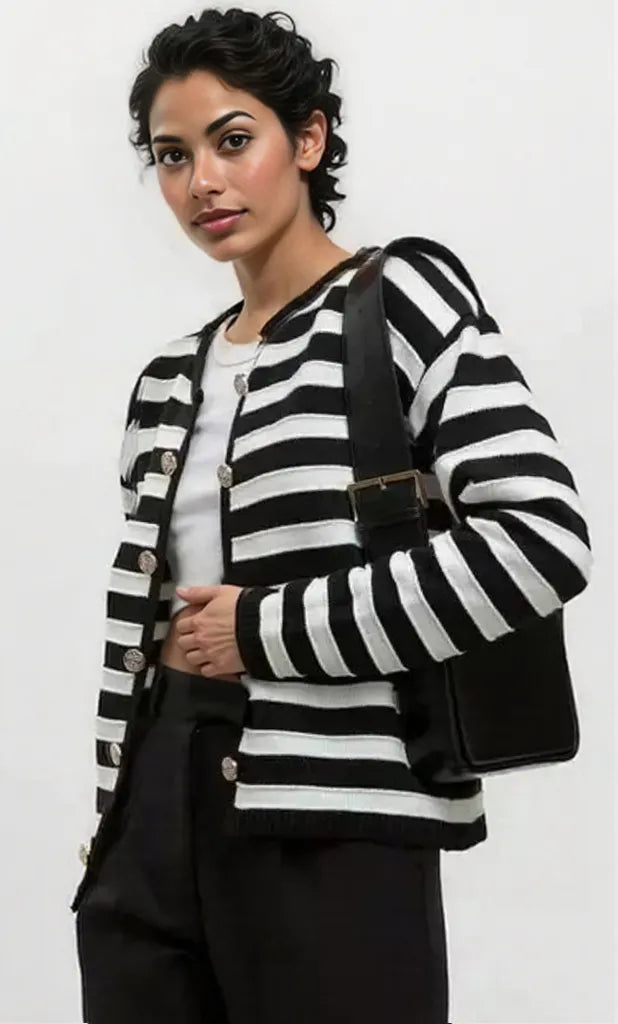 Striped Dropped Shoulder Long Sleeve Cardigan