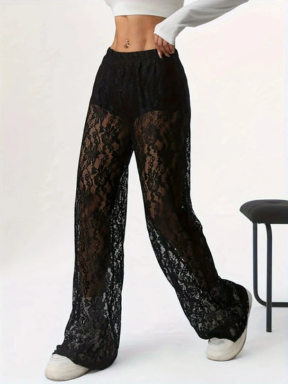 Lace Sheer Wide Leg Pants