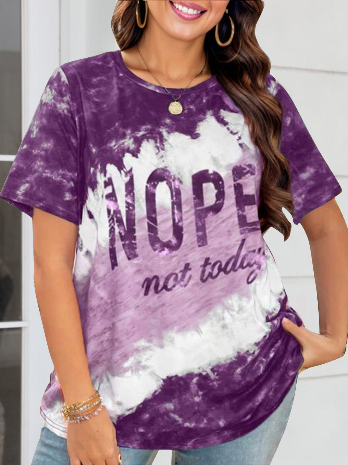 NOPE NOT TODAY Round Neck Short Sleeve T-Shirt Red-Violet