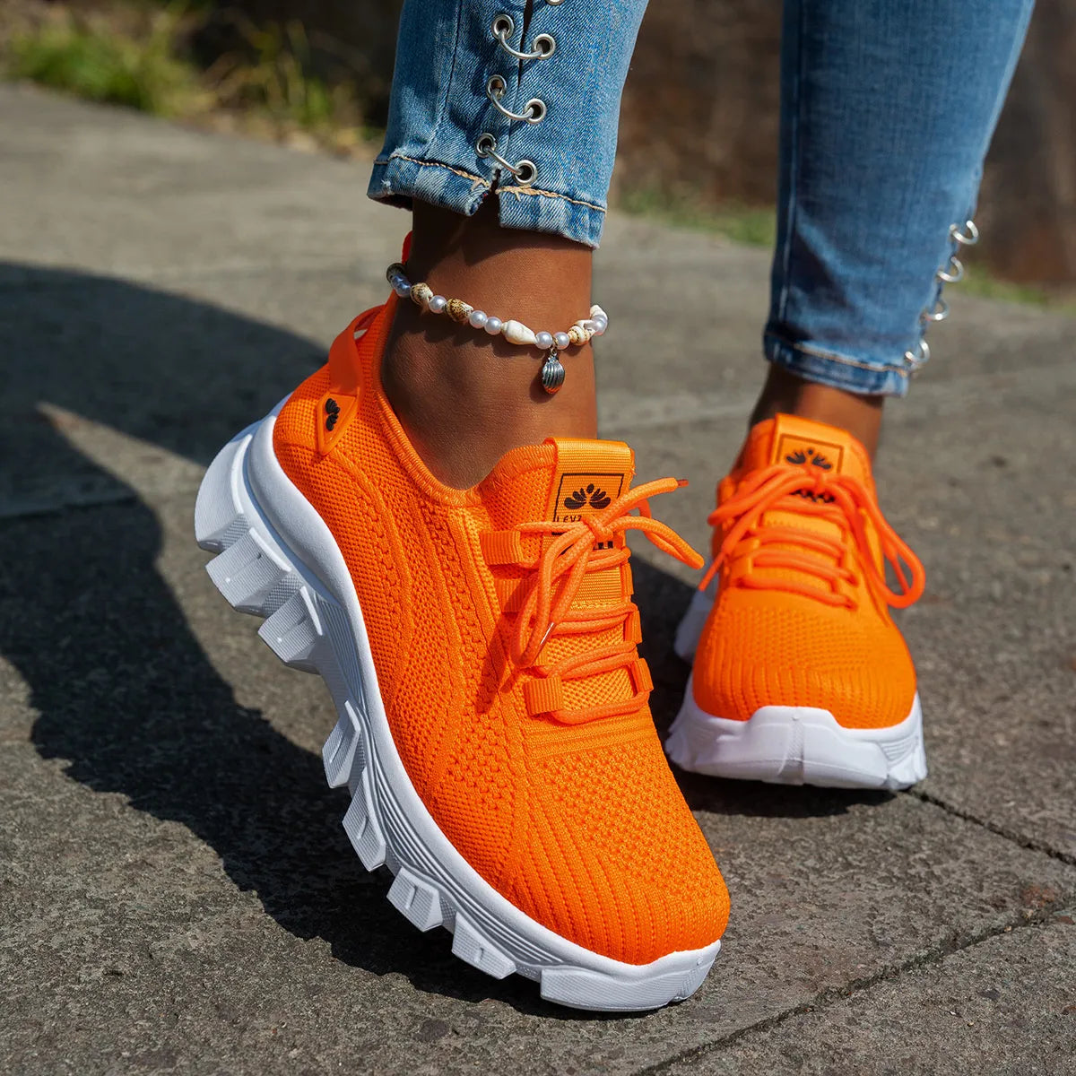 Mesh Lace Up Platform Athletic Orange