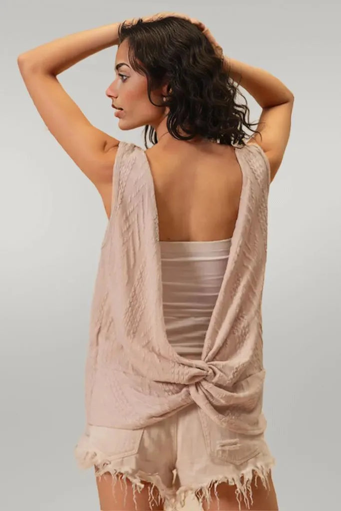 BiBi Textured Sweather Knit Twist Back Sleeveless Top