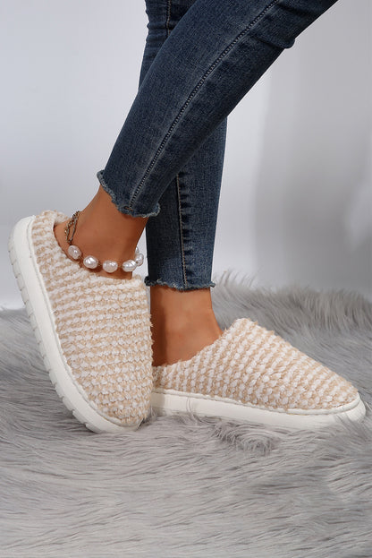 Pale Khaki Two-tone Knitted Warm Homewear Slippers-Shoes & Bags/Slippers-HTO Apparel-Dear-Lover