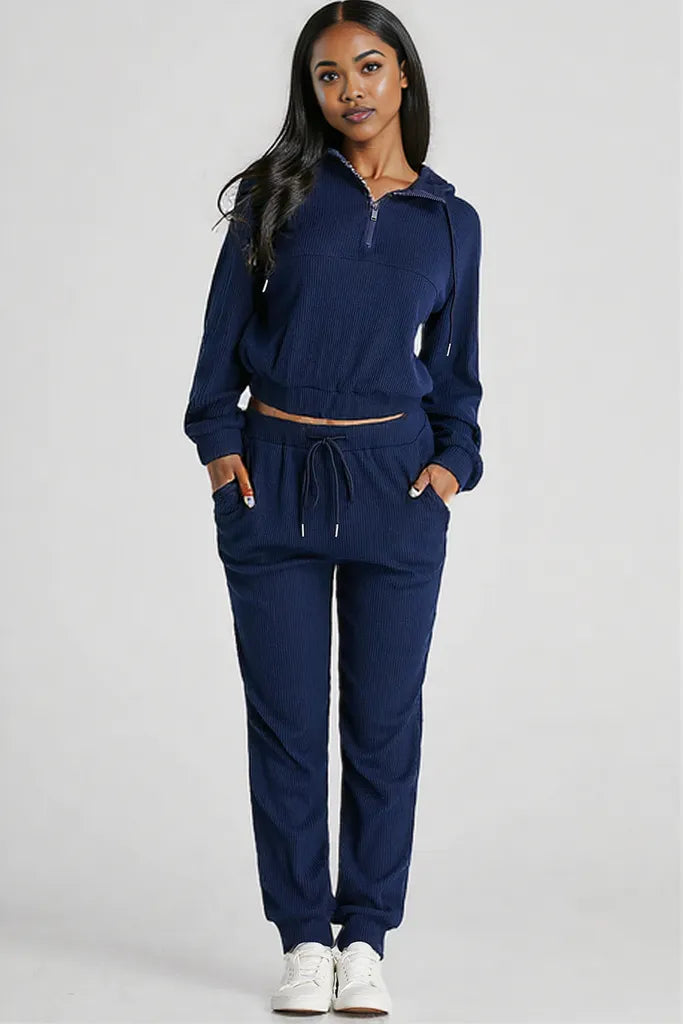 Drawstring Half Zip Hoodie and Joggers Active Set