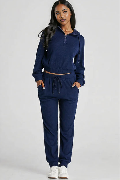 Drawstring Half Zip Hoodie and Joggers Active Set