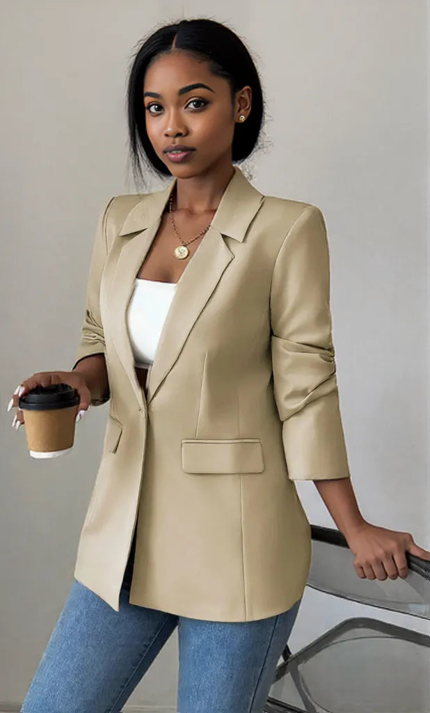 One Button Lapel Collar Blazer