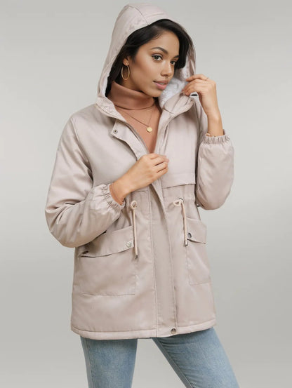 Drawstring Long Sleeve Hooded Jacket