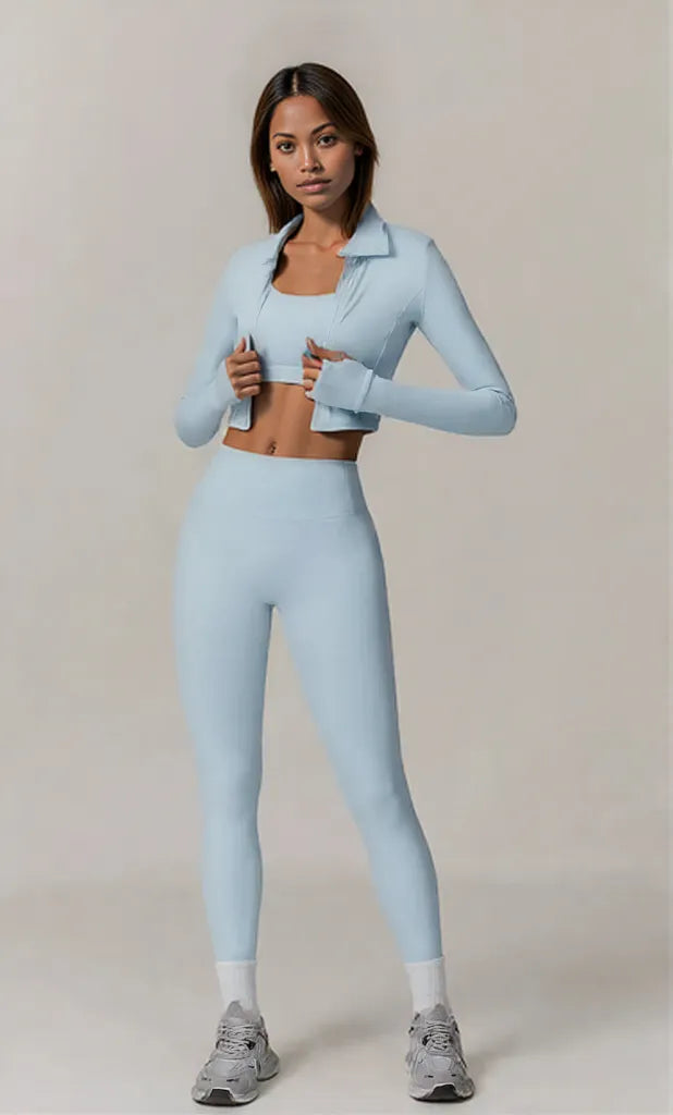 Bra Outerwear and Leggings 3-Piece Active Set Pastel Blue
