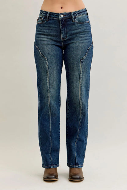 Judy Blue Full Size Seam Detail Straight Leg Jeans Dark