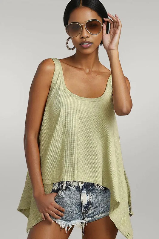 BiBi High and Low Flare Knit Tank Top SAGE