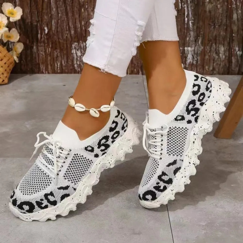 Leopard Mesh Round Toe Athletic Black Leopard