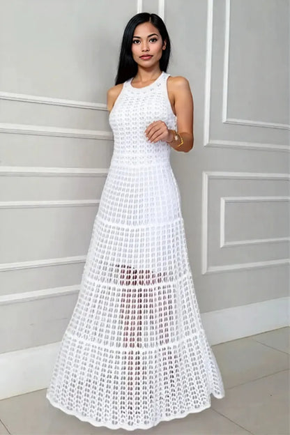 Hollowed-Out Sleeveless Maxi Dress White