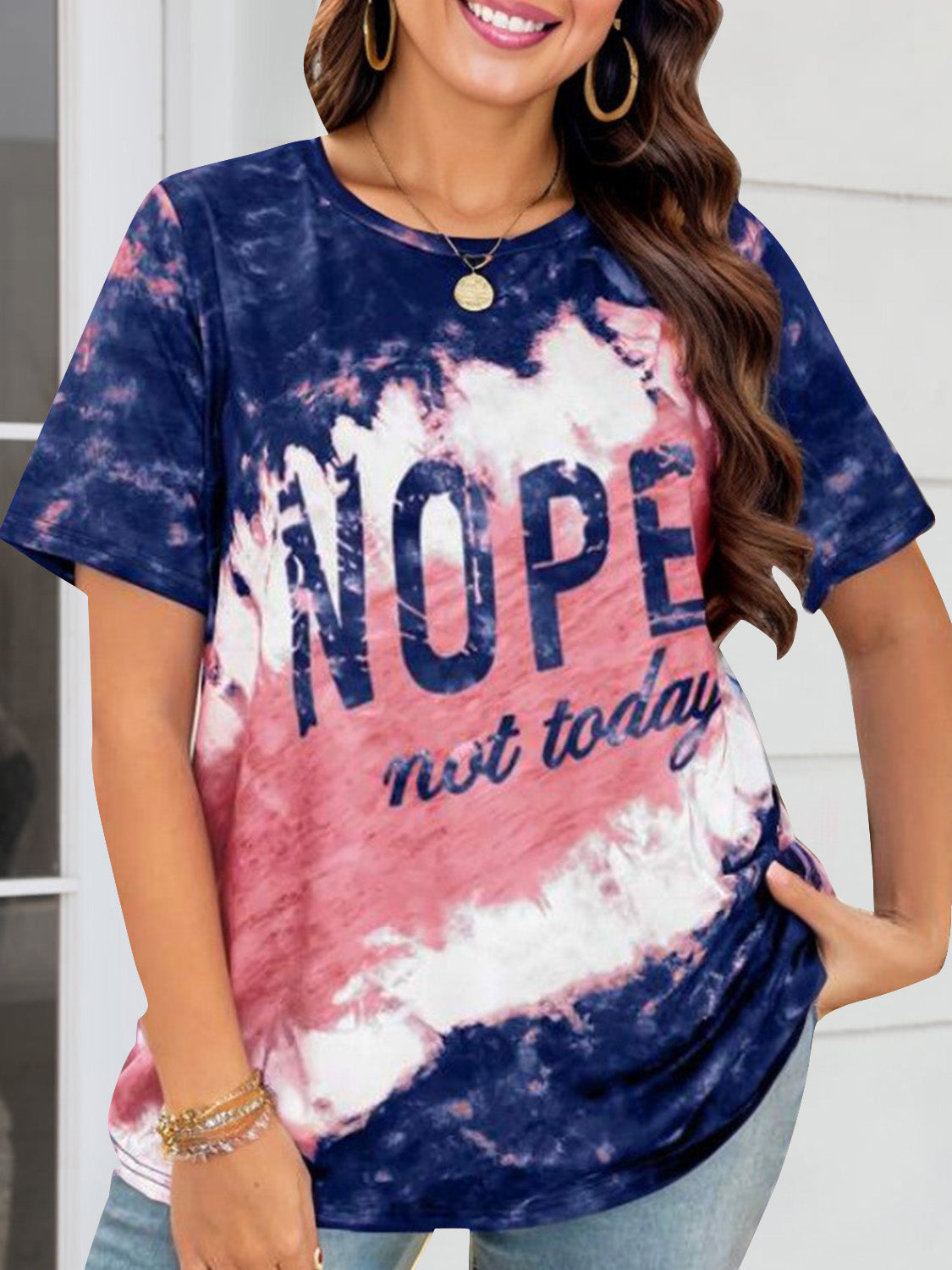 NOPE NOT TODAY Round Neck Short Sleeve T-Shirt Dark Blue