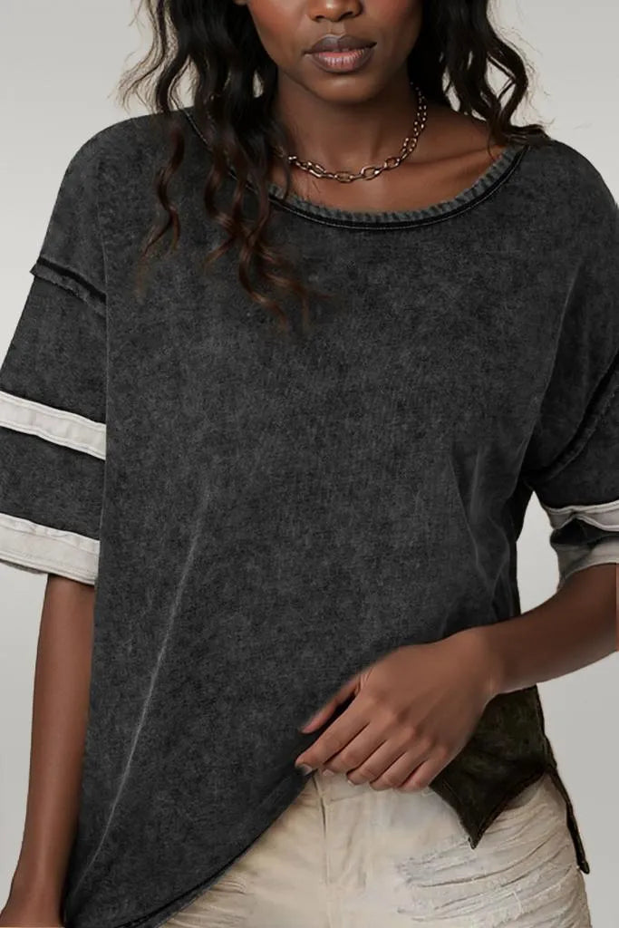 Contrast Round Neck Half Sleeve T-Shirt