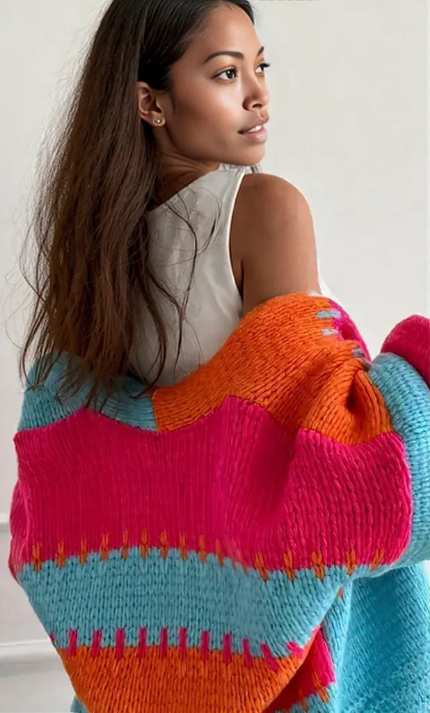 Color Block Drop Shoulder Cardigan