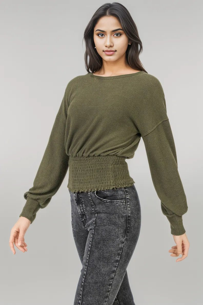 A Knit Top Featuring Wide Neckline