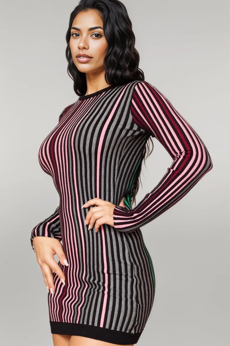 Multi-color Striped Ribbed Dress