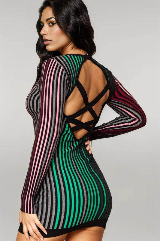 Multi-color Striped Ribbed Dress