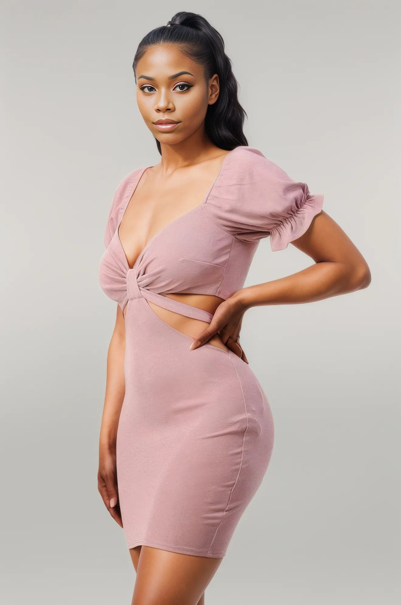 Lux Side Cutout W/ Back Tie Detail Bodycon Dress