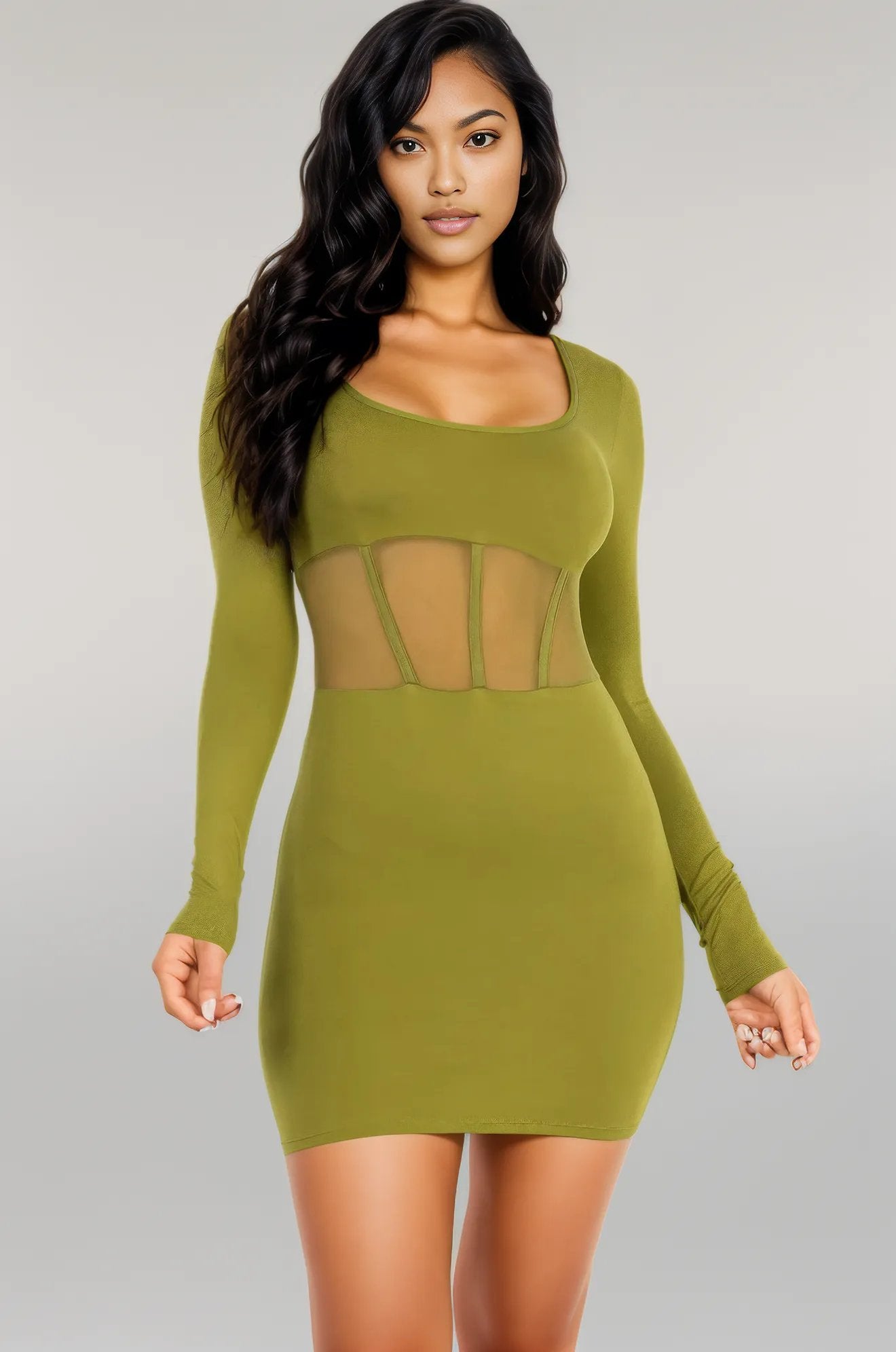 Square neck mesh corset mini dress Olive Branch