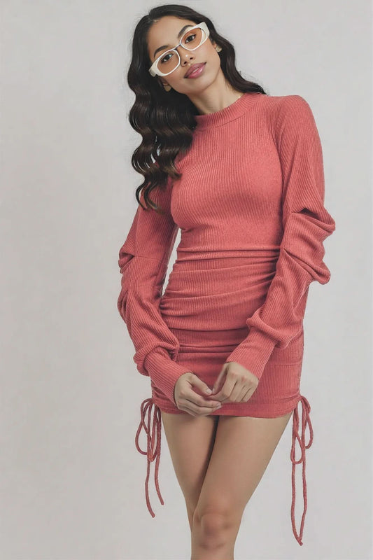 Solid Color Mock Neck Mini Bodycon Dress L