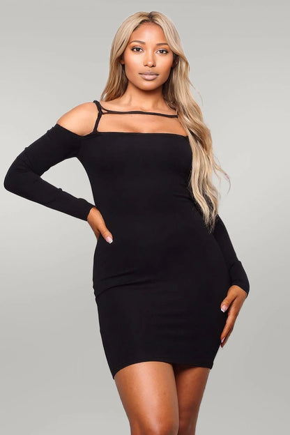 Long Sleeve Cuff Front Strap Mini Dress L