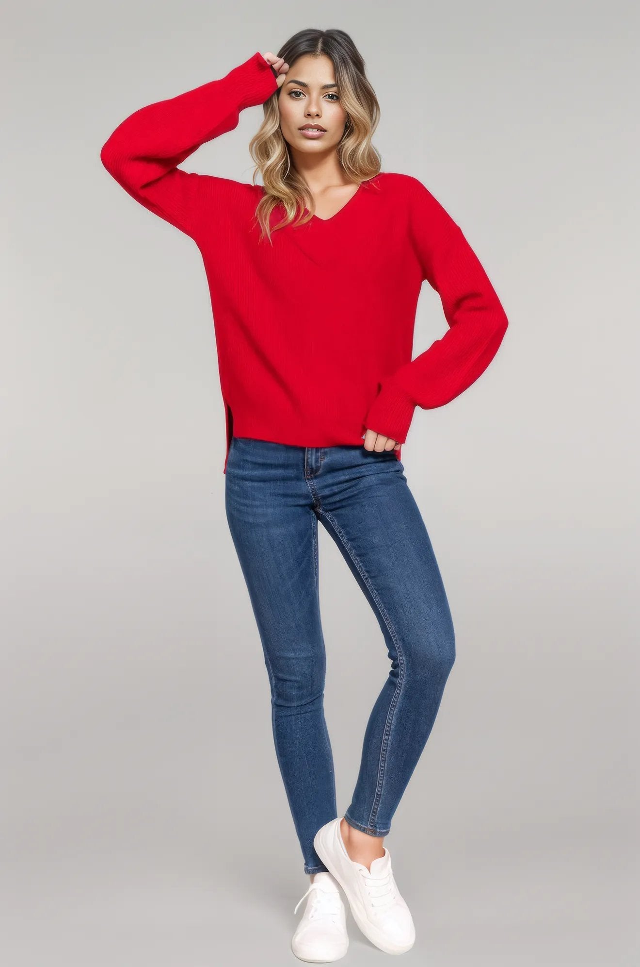 Long Slv Double V-neck Sweater