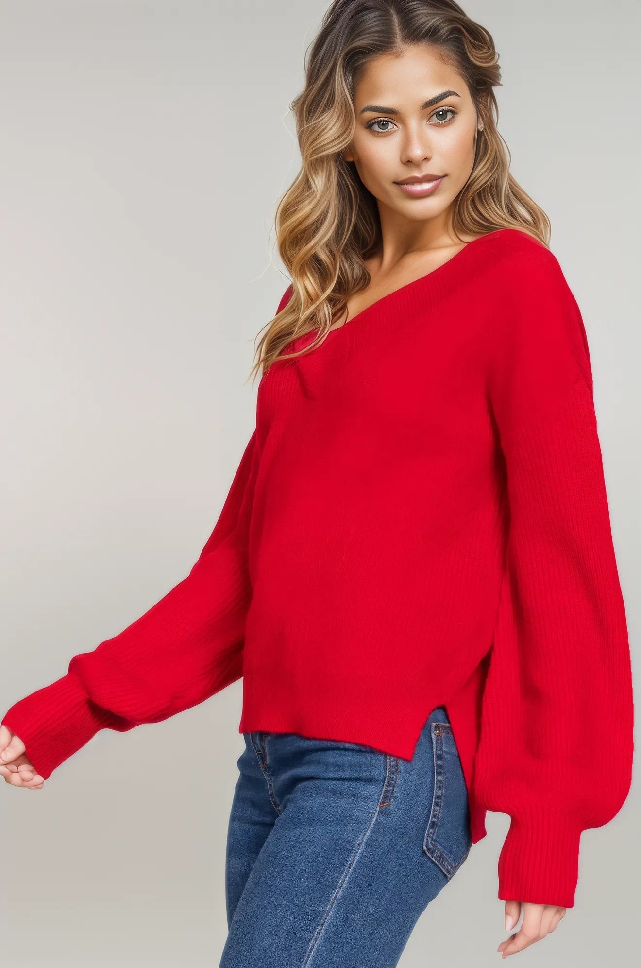 Long Slv Double V-neck Sweater