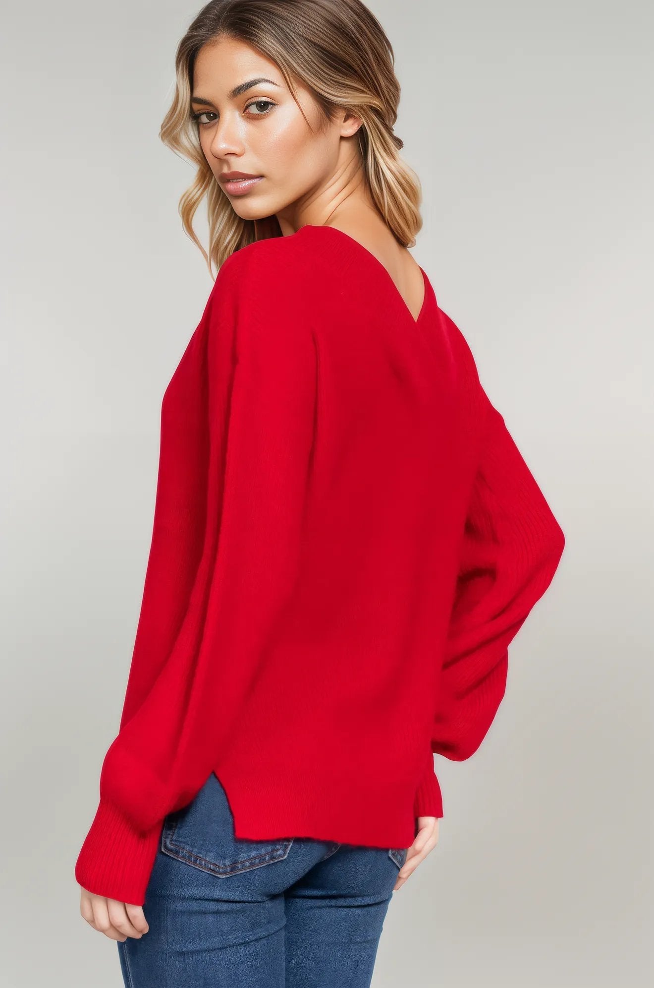 Long Slv Double V-neck Sweater