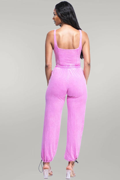 Washed Jumpsuit With Adjustable Ankle