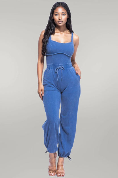 Washed Jumpsuit With Adjustable Ankle Denim