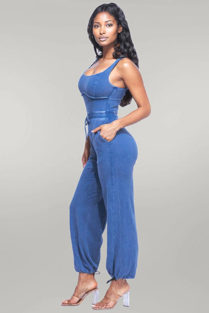 Washed Jumpsuit With Adjustable Ankle