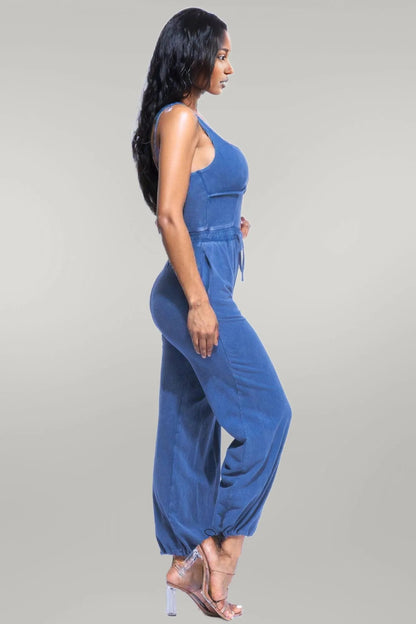 Washed Jumpsuit With Adjustable Ankle