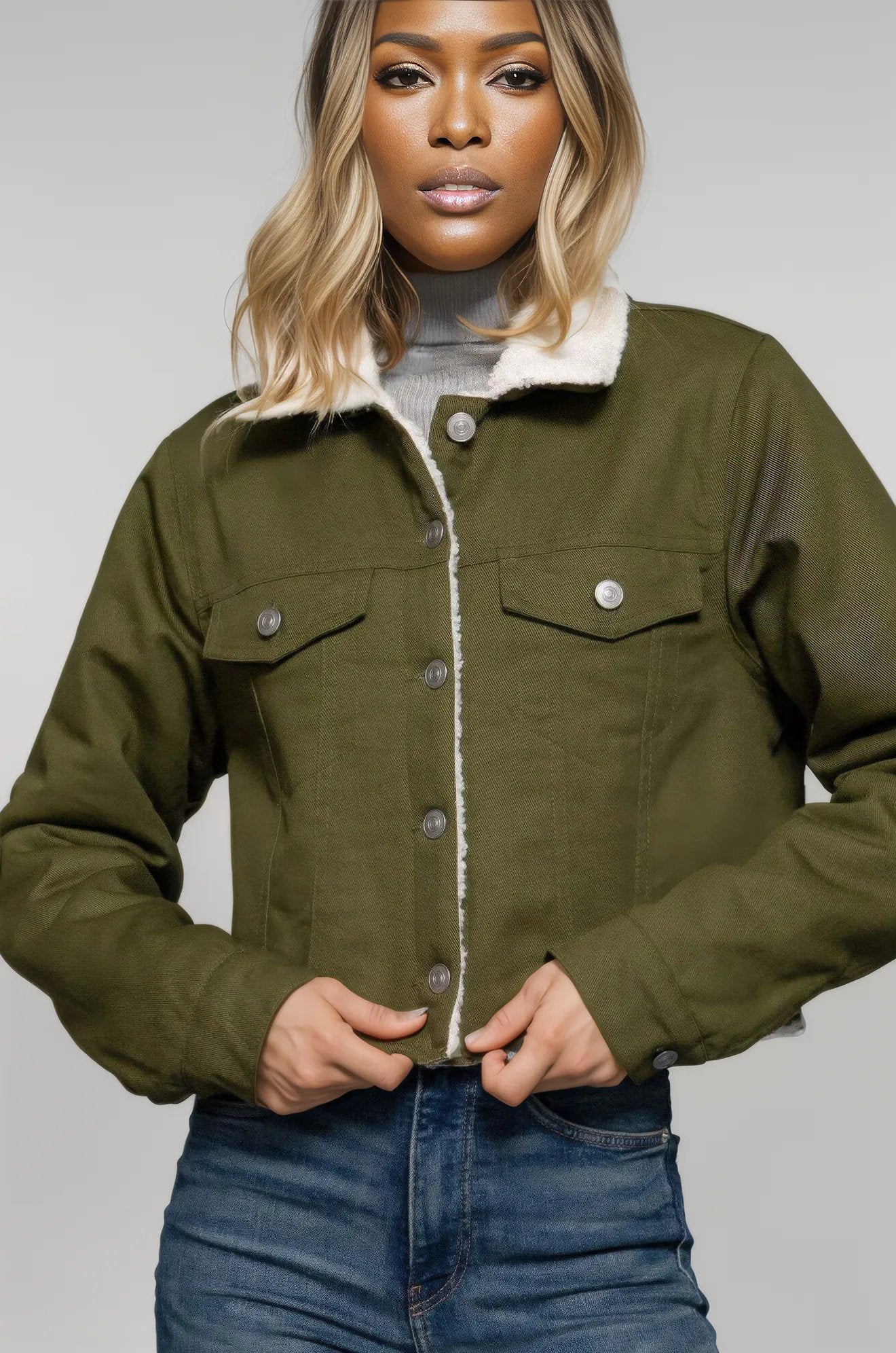 Button Closure Sherpa-lined Twill Jacket