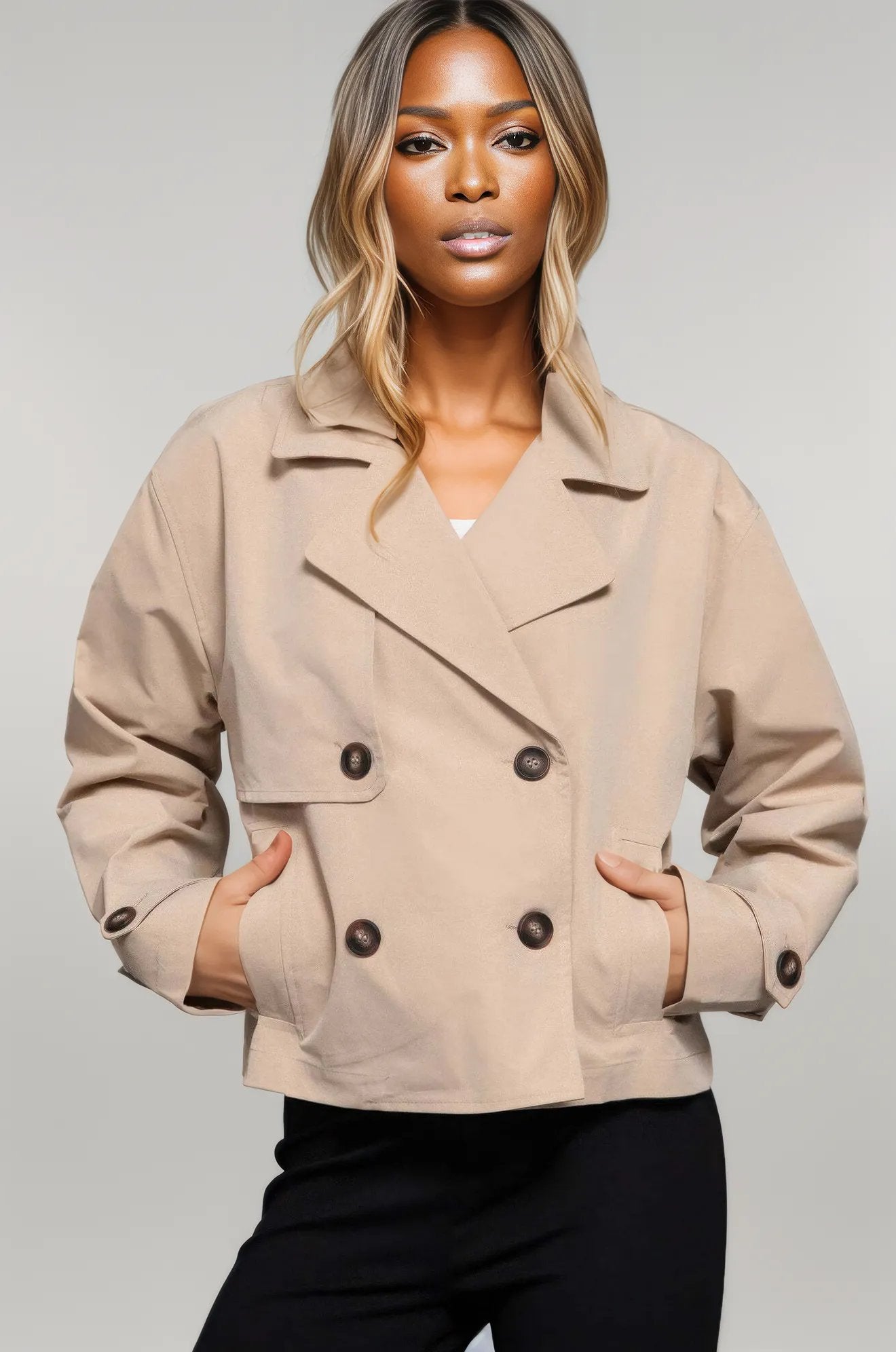 Double Breasted Short Trench Jacket