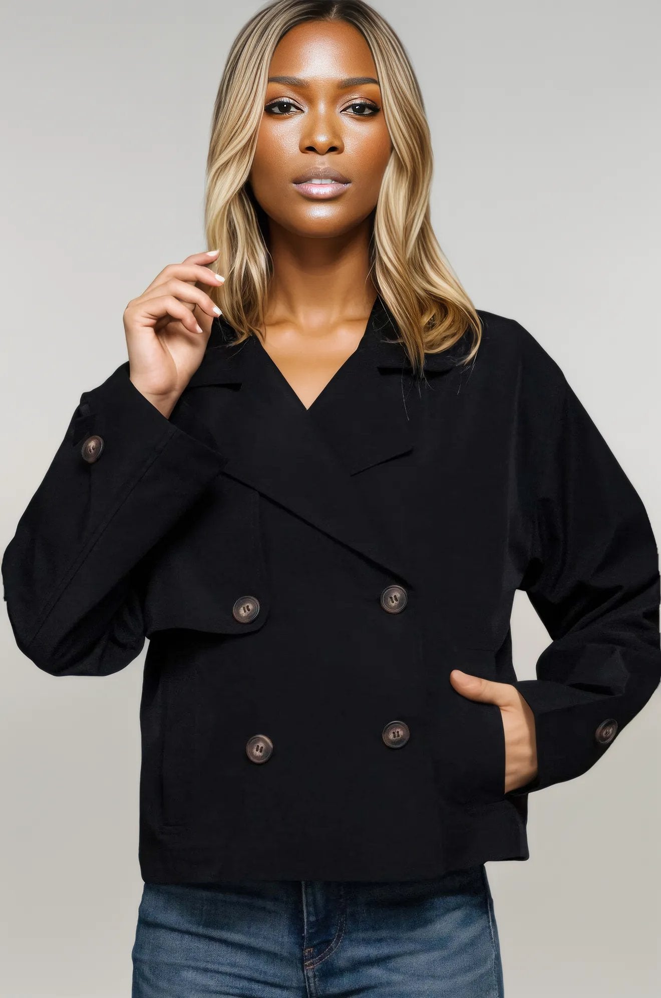 Double Breasted Short Trench Jacket