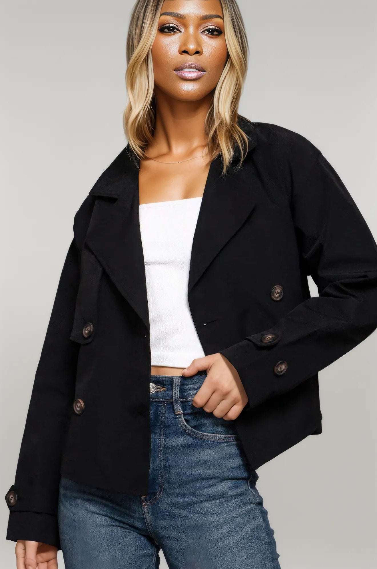 Double Breasted Short Trench Jacket