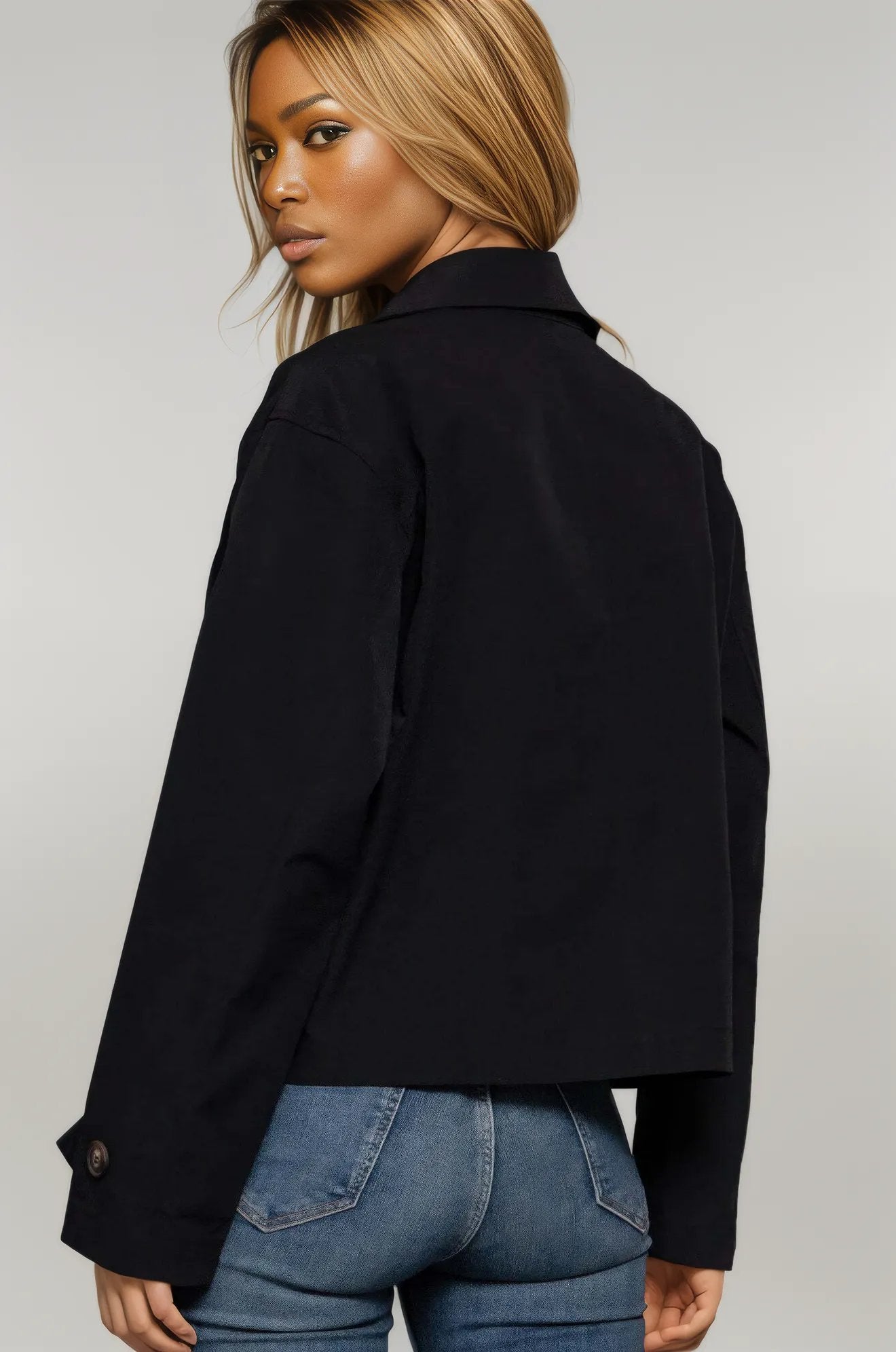 Double Breasted Short Trench Jacket Black