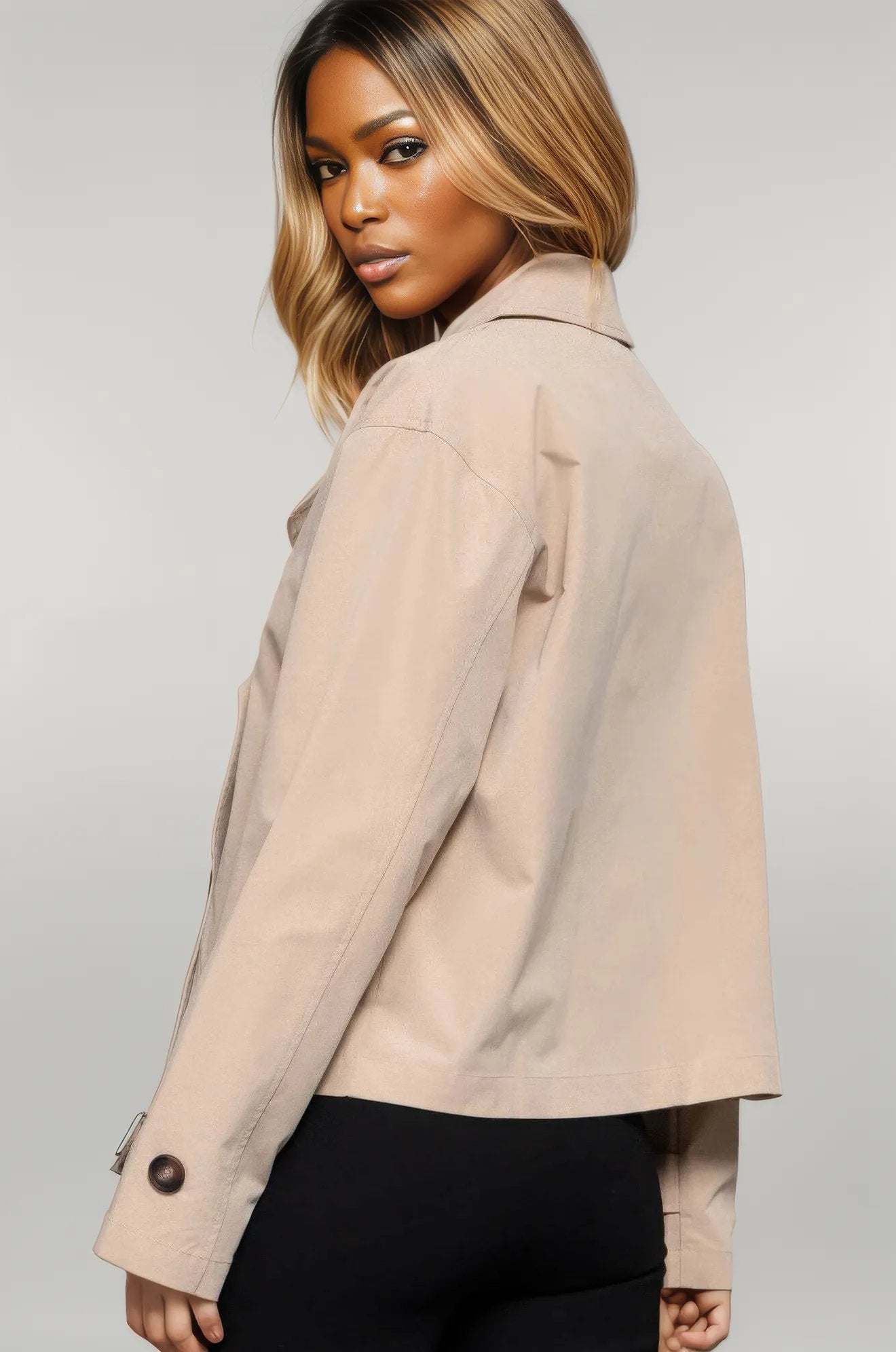 Double Breasted Short Trench Jacket Beige