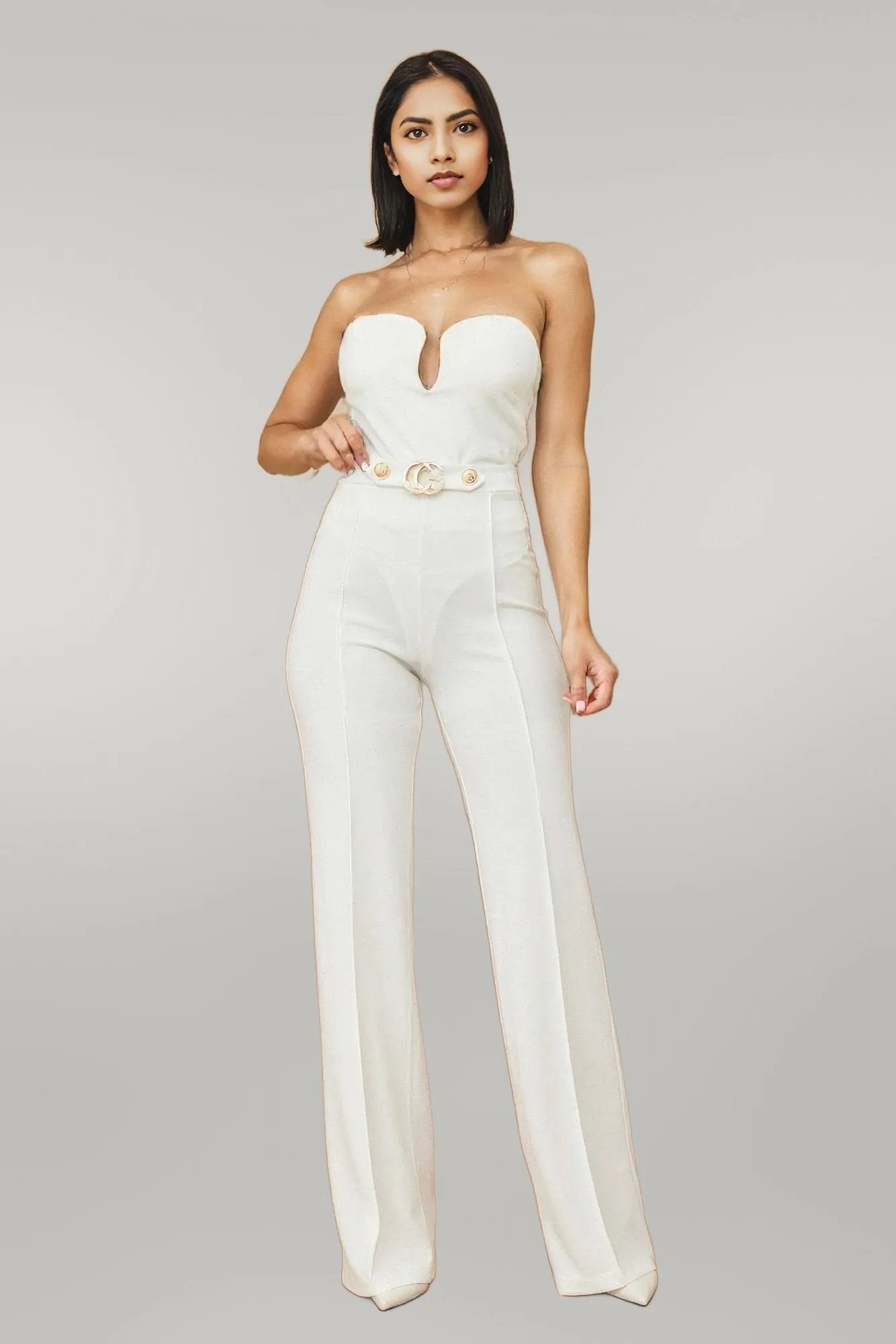 Cg Buckle And Button Detail Pants White