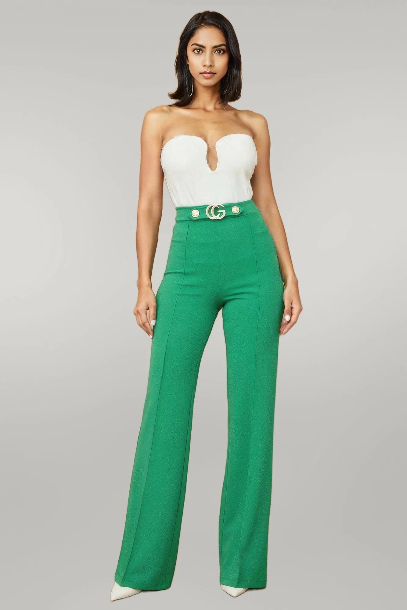 Cg Buckle And Button Detail Pants Kelly Green