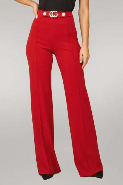 Cg Buckle And Button Detail Pants Red