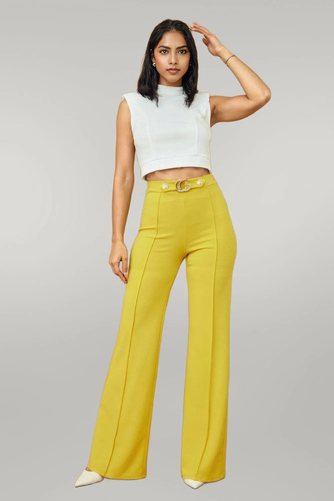 Cg Buckle And Button Detail Pants Lemon