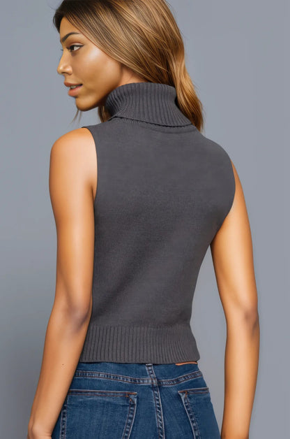 Sleeveless Turtle Neck Sweater Top