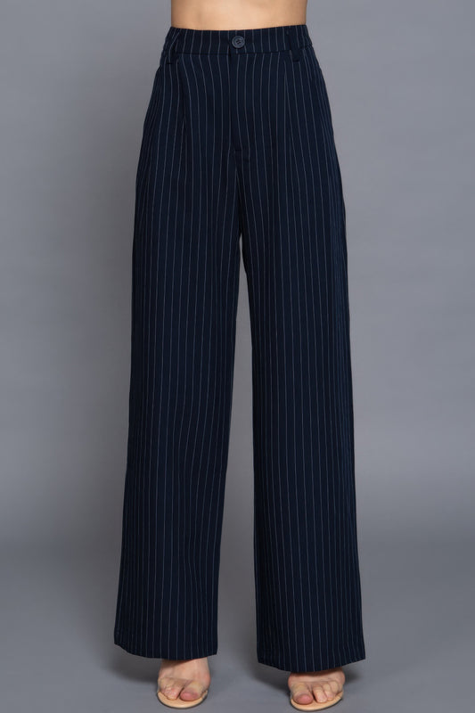 Pin Stripe Woven Straight Pants Navy White