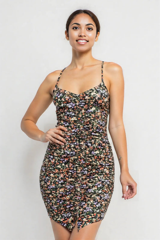 Ruched Floral Cami Dress L