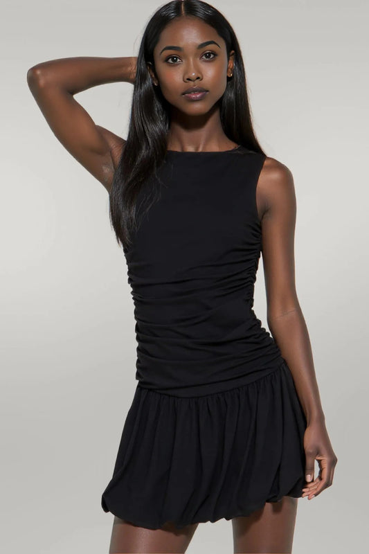 Sleeveless Boat Neck Voluminous Mini Dress L