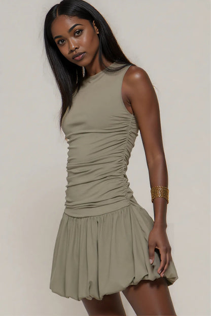 Sleeveless Boat Neck Voluminous Mini Dress