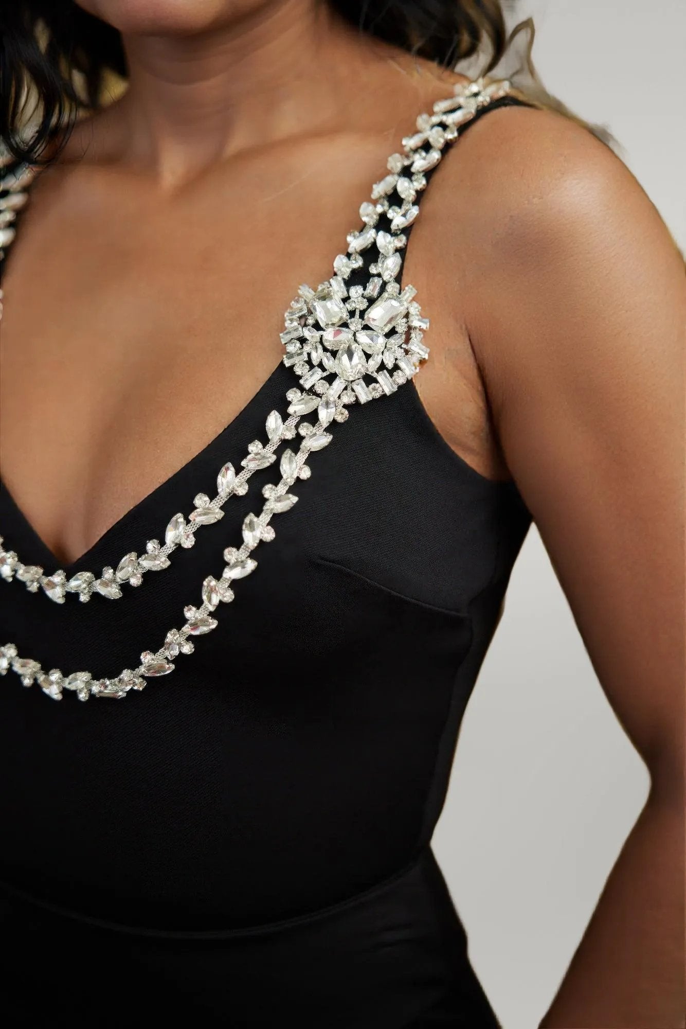 Layered Crystal Stone Strap Bodysuit