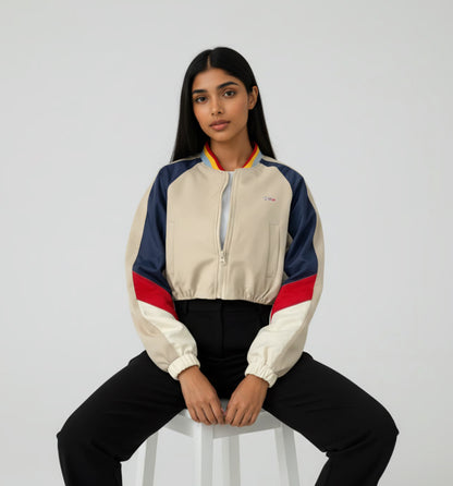 Contrast Baseball Collar Zip Up Long Sleeve Jacket