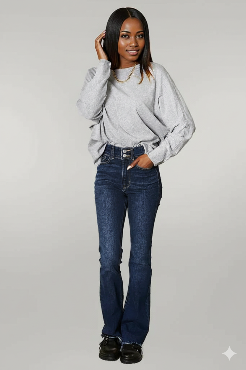 Double Take Seam Detail Round Neck Long Sleeve Top